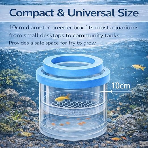 petzlifeworld Floating Fish Breeder Box for Aquarium – 10cm Double Layer Isolation Incubator with Foam Collar | Clear Fry Protection Box for Guppy, Betta & Small Fish