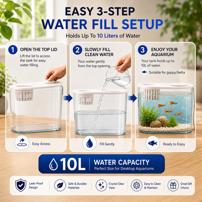 petzlifeworld PS-30L Fish Tank with Plant Growing Basket & 7-Color LED Light | 10L Desktop Aquarium (30 x 13 x 28 cm) | Crystal Clear Aquatic Tank for Guppy, Betta & Small Fish | Modern Home
