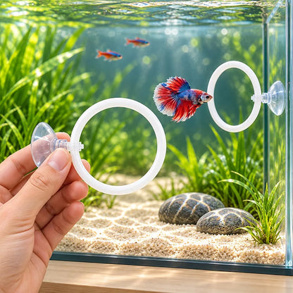 Petzlifeworld Aquarium Fish Training Ring 4cm Dia with Suction Cup | Interactive Swimming Hoop & Obstacle Course Toy for Betta, Guppy & Small Fish