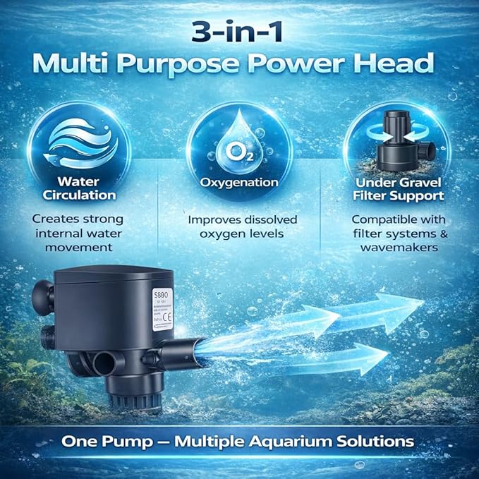SOBO WP-4880 | 45W | 2M Lift Height Aquarium Submersible Pump 3000L/H High Flow Power Head | Multi-Function Water Circulation, Oxygenation & Filter Support for Freshwater & Marine Tanks