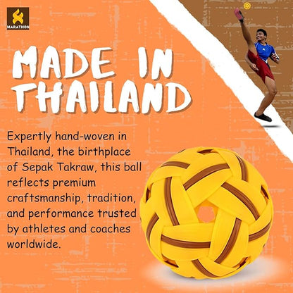 petzlifeworld Marathon MT-908 International Male Competition Sepak Takraw Ball | Rubber Skin Rattan-Style | Durable & Lightweight | Made in Thailand | Official Size for Athletes, Teens & Adults