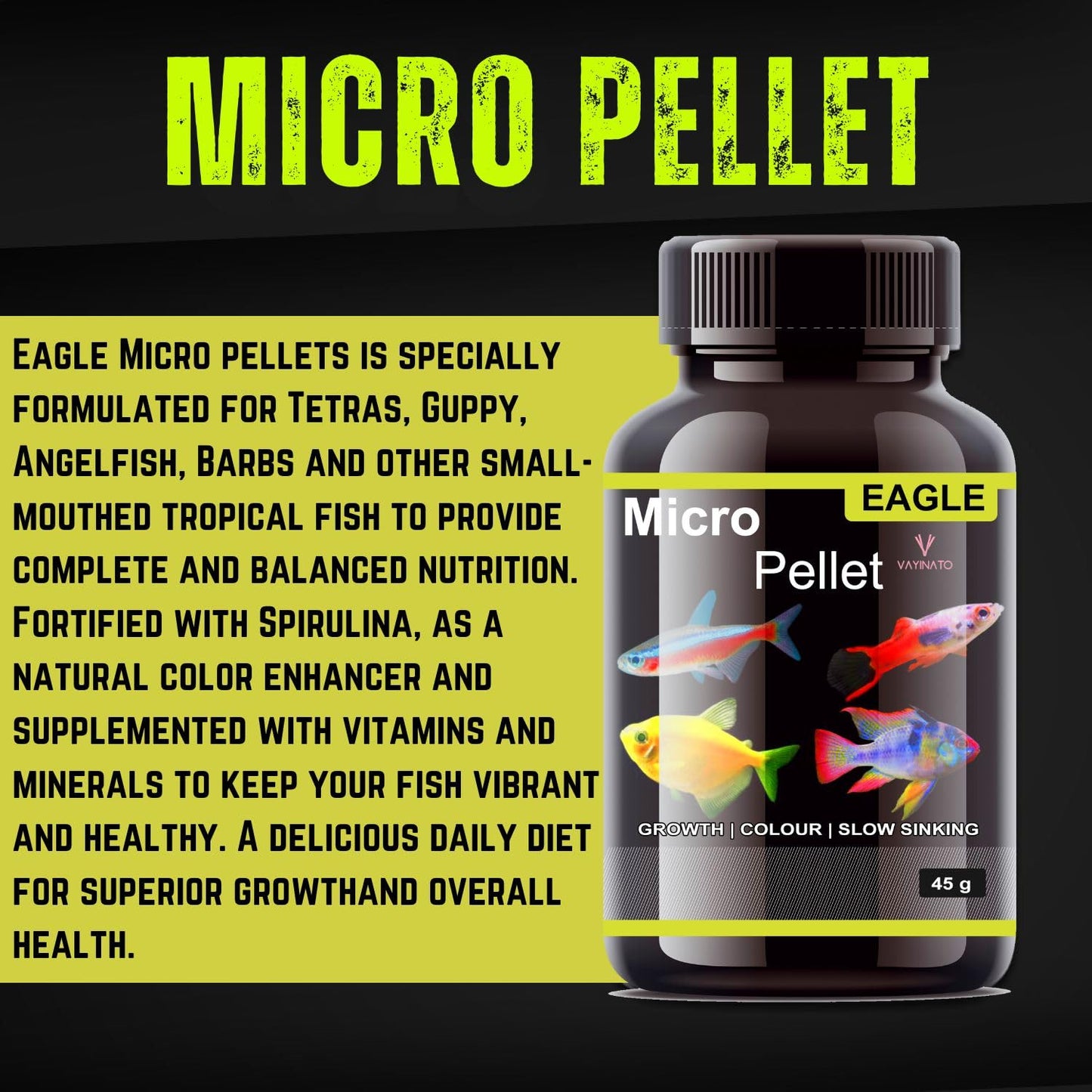 Eagle (Pack of 2 * 45g) Micro Pellet - Slow Sinking Fish Food for Fast Growth & Color