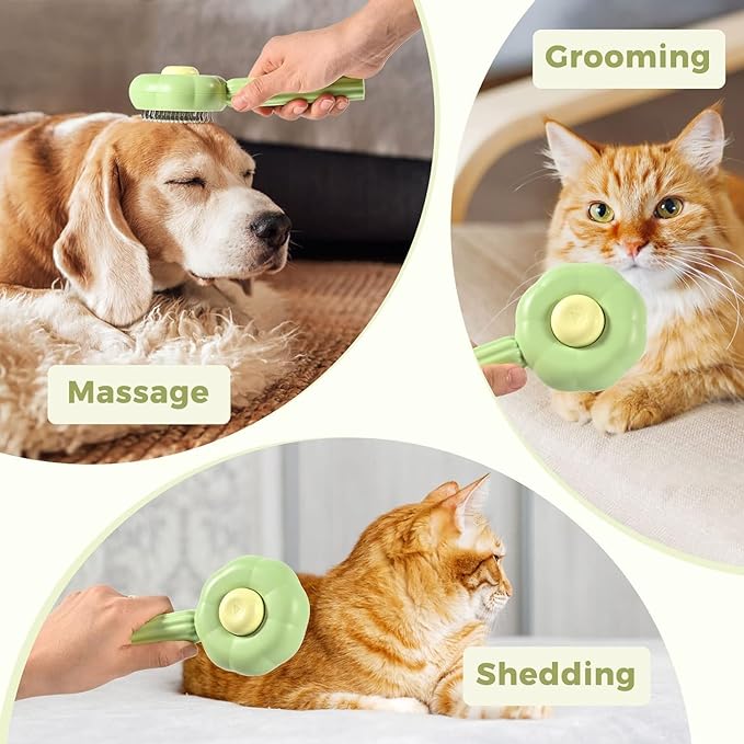 PetzLifeworld Sunflower Shaped One Click Pet Hair Removal and Massaging Stainless Steel Brush Comb With Skin Safe Tip For Both Dogs and Cat Grooming, Self Cleaning Pet Hair Shedding Tool