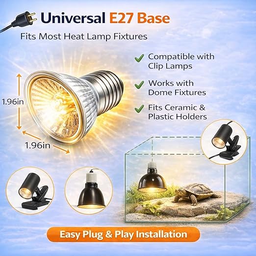 Petzlifeworld  1 Pcs Reptile UVB + UVA Heat Lamp  E27 Base, Basking Light for Turtle Tortoise Lizard Frog Snake, Dual Spectrum UV Light for Calcium Growth & Heating, Terrarium Aquarium Bulb