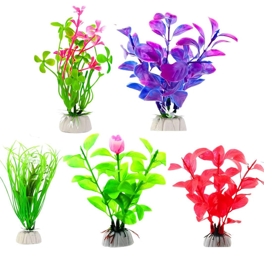 Petzlifeworld Artificial Aquarium Plants – Pack of 5 Plastic Fish Tank Decorations
