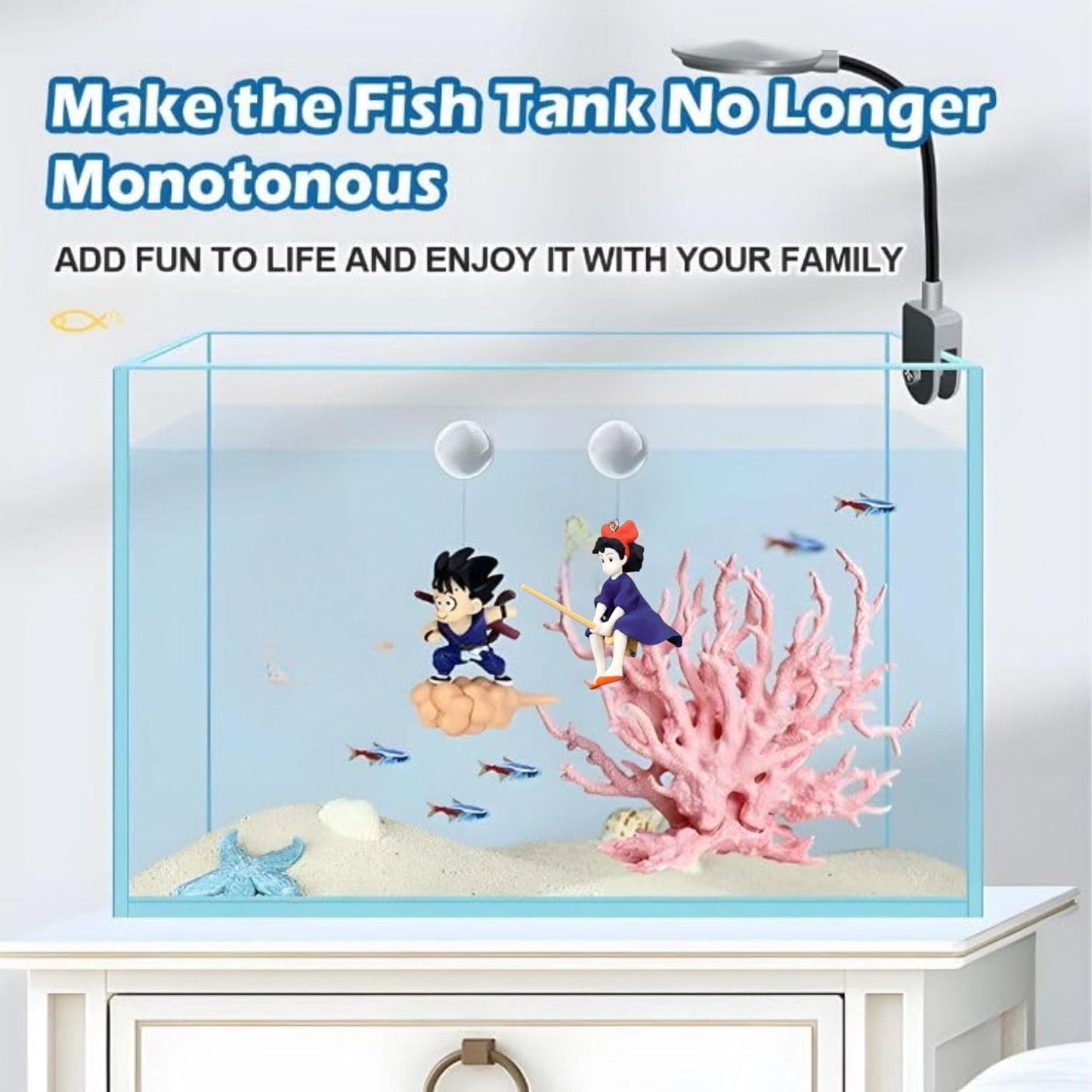 Petzlifeworld 2 Pcs Combo - Floating Little Witch & Gugu (Random Color) Aquarium Decorations Landscaping Fish Tank Toy