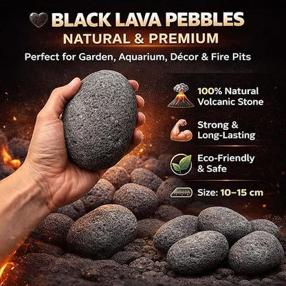 Petzlifeworld Black Lava Pebbles 10–15 cm | Natural Volcanic Stones for Aquarium, Garden, Plant Pots, Fire Pit & Home Décor | Large Decorative Lava Rocks for Landscaping & Aquascaping