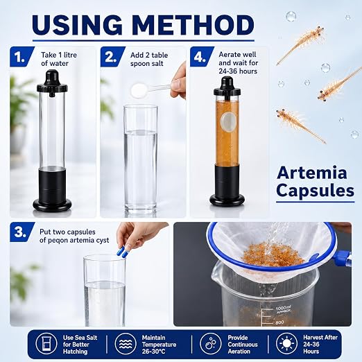 petzlifeworld 2-in-1 Peqon Artemia Cysts (1 Strip) 10 Capsules with 5ML Pipette Dropper | 90% Hatching Rate | Live Fish Food for Fry, Guppy, Betta, Angelfish, Discus, Tetras, Cichlids