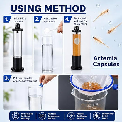 petzlifeworld 2-in-1 Peqon Artemia Cysts (1 Strip) 10 Capsules with 5ML Pipette Dropper | 90% Hatching Rate | Live Fish Food for Fry, Guppy, Betta, Angelfish, Discus, Tetras, Cichlids