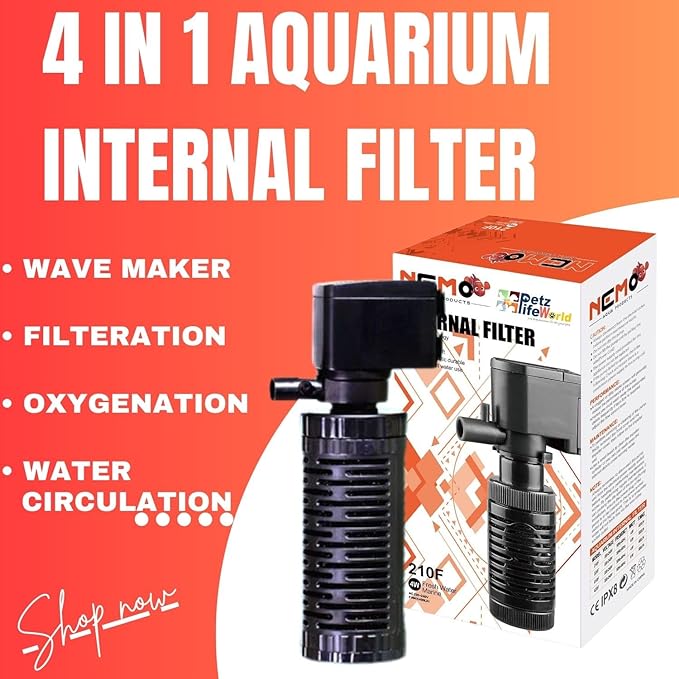 Nemo 4 In 1 Submersible Aquarium Internal Filter | 210F | 4 Watts | 400 L/Hr | Ultra Silent Fast and Effective Filtration For Fish Tank | Upto 1.5 Feet Tank
