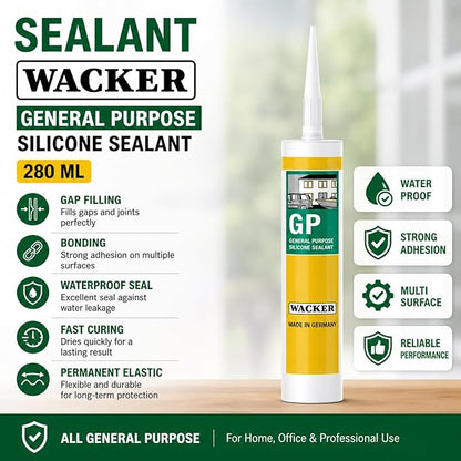 Petzlifeworld Wacker GP Silicone Sealant 280ML | Waterproof Gap Filling & Strong Bonding | Ideal for Glass, Tiles, PVC, Aquarium & Metal | Fast Curing Multi-Purpose Sealant