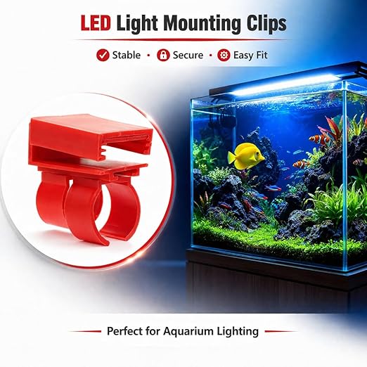 Petzlifeworld  Universal Aquarium Light Clip Holder, LED Tube Mount Brackets for Fish Tank, Durable Plastic Clamp for Aquarium Lighting Support (Red)