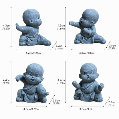 Petzlifeworld   4 Pcs Mini Monk Figures – Retro Resin Buddhist Statues | Cute Stone-Look Monk Decor for Aquarium, Home, Office, Garden, Desk, Shelf & Zen Decoration