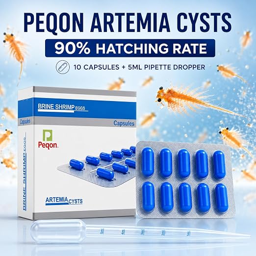 petzlifeworld 2-in-1 Peqon Artemia Cysts (1 Strip) 10 Capsules with 5ML Pipette Dropper | 90% Hatching Rate | Live Fish Food for Fry, Guppy, Betta, Angelfish, Discus, Tetras, Cichlids