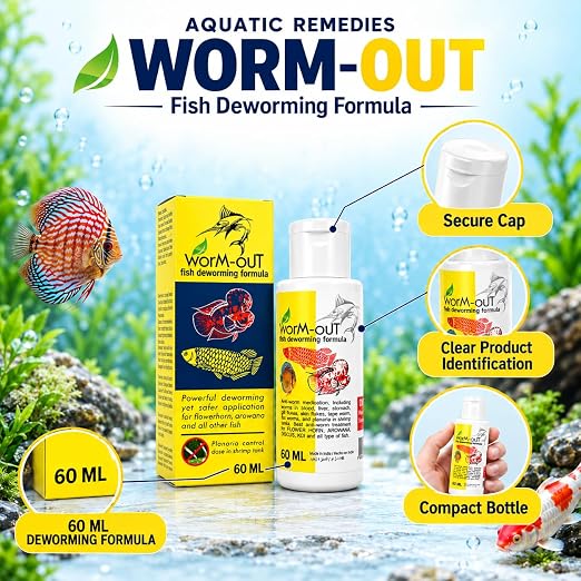 Aquatic Remedies Worm-Out Fish Deworming Formula, 60ML for Flower Horn, Discus, Arowana and All Other Fish
