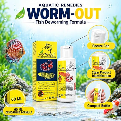 Aquatic Remedies Worm-Out Fish Deworming Formula, 60ML for Flower Horn, Discus, Arowana and All Other Fish