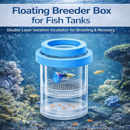 petzlifeworld Floating Fish Breeder Box for Aquarium – 10cm Double Layer Isolation Incubator with Foam Collar | Clear Fry Protection Box for Guppy, Betta & Small Fish