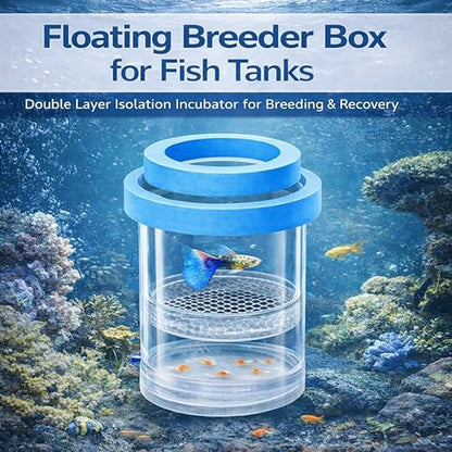 petzlifeworld Floating Fish Breeder Box for Aquarium – 10cm Double Layer Isolation Incubator with Foam Collar | Clear Fry Protection Box for Guppy, Betta & Small Fish