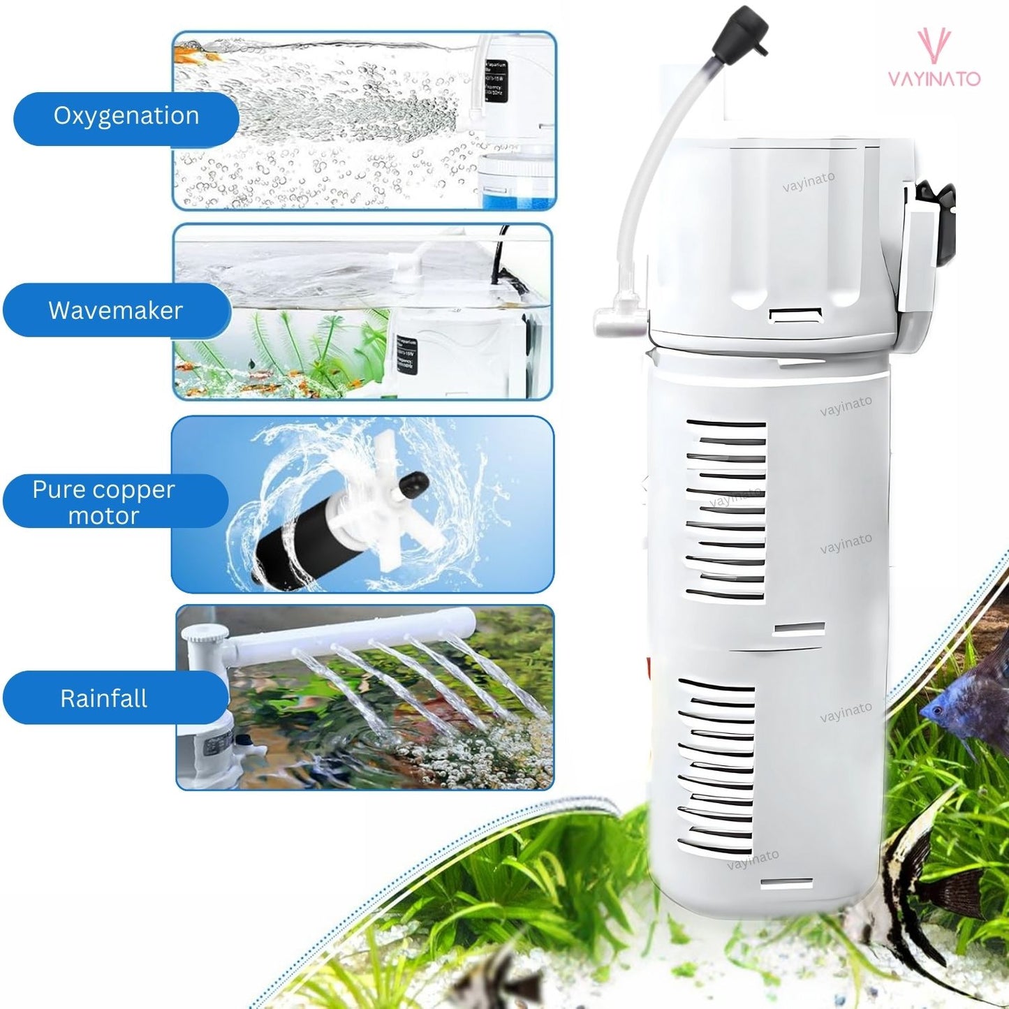 Pwtzlifeworld Aquarium Submersible Internal Filter with Adjustable Flow Rate