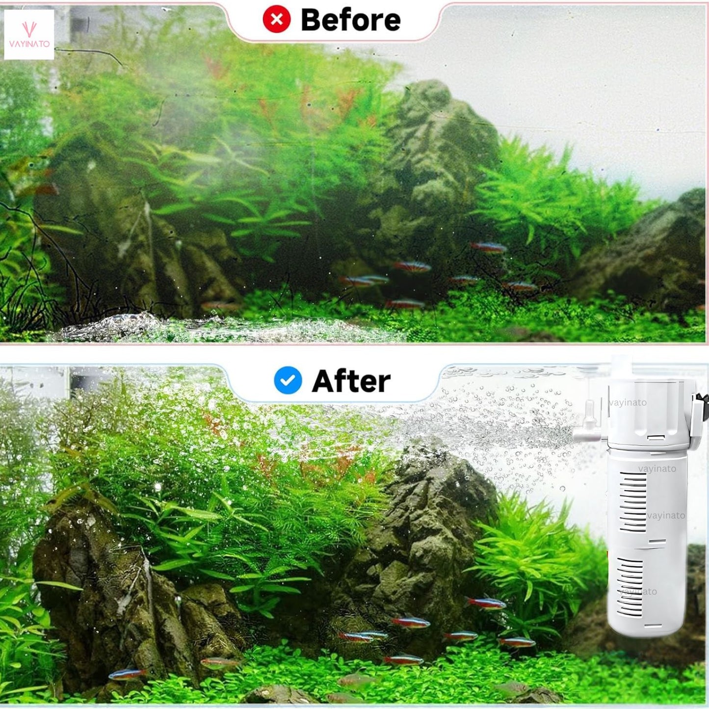 Pwtzlifeworld Aquarium Submersible Internal Filter with Adjustable Flow Rate