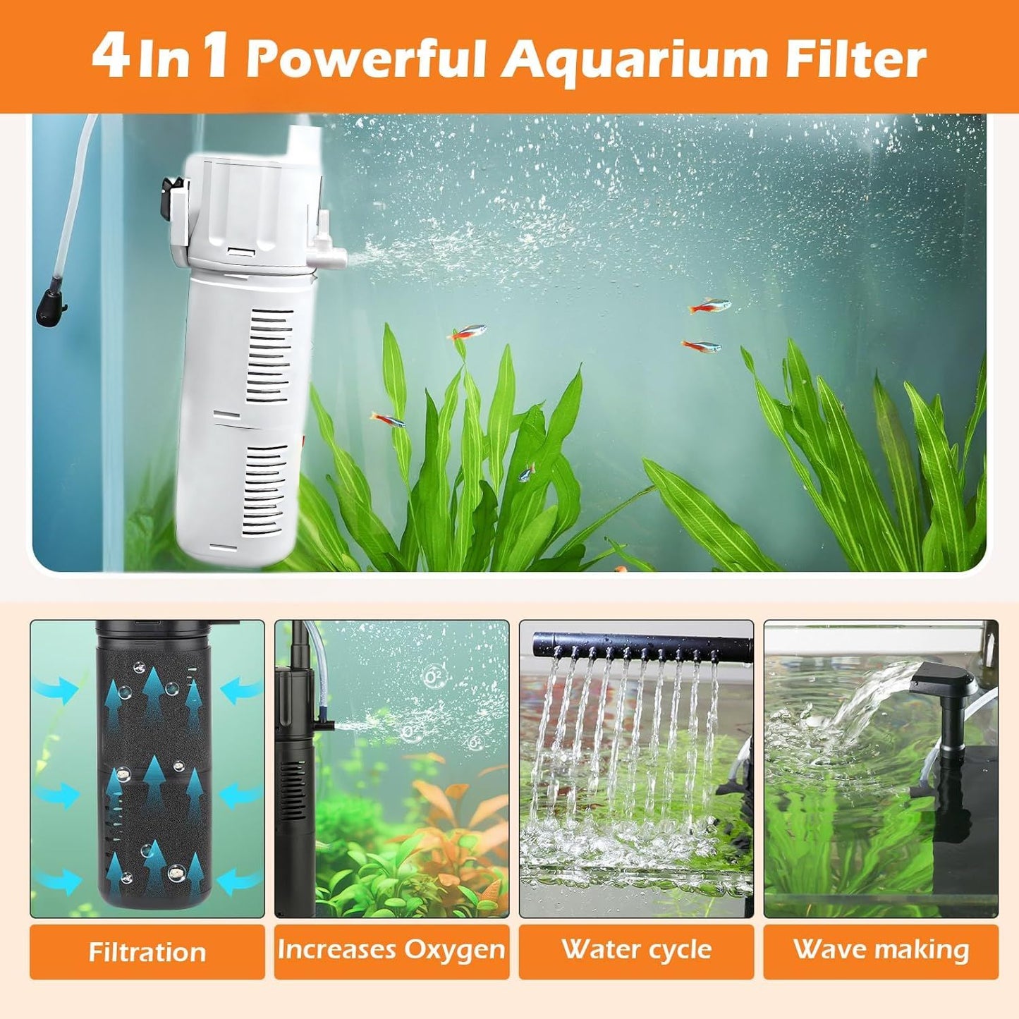 Pwtzlifeworld Aquarium Submersible Internal Filter with Adjustable Flow Rate