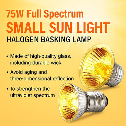 PetzLifeWorld 75W Full Spectrum UVA + UVB Halogen Basking Lamp – E27 Reptile Heat Light Bulb for Turtles, Lizards, Snakes, Amphibians & Terrariums