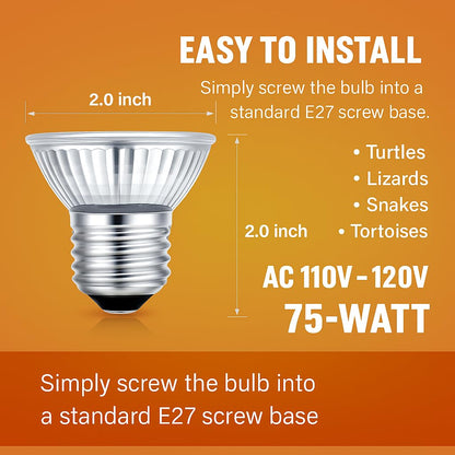PetzLifeWorld 75W Full Spectrum UVA + UVB Halogen Basking Lamp – E27 Reptile Heat Light Bulb for Turtles, Lizards, Snakes, Amphibians & Terrariums