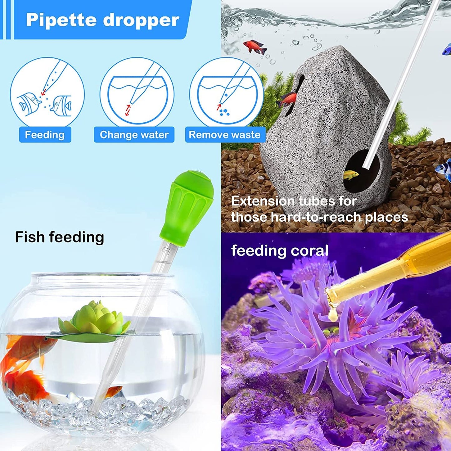 Nepall NYN-002 Manual Small Fish Tank Suction Water Changer, Dropper Pipette Turkey Baster Fish Waste Remover, Aquarium Gravel Cleaning Straw Aquarium Tool, 45ML