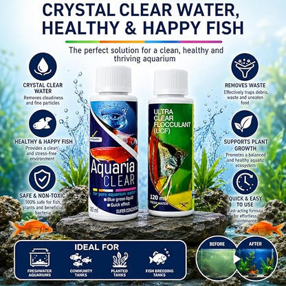 PetzlifeworldAquatic Remedies Aquarium Fish Tank Water Clarifier | Quickly Removes Cloudiness | Makes Crystal Clear Fish Tanks (Aqua Clear 120Ml+Ucf 120 Ml Combopack 2 * 120-240Ml)