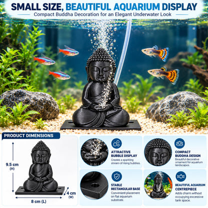 petzlifeworld 3D Printed Black Buddha Aquarium Air Bubble Decoration | Mini Buddha Statue for Fish Tank | Air Pump Operated Bubbler Ornament with Rear Airline Connection | Meditation Aquascaping Decor