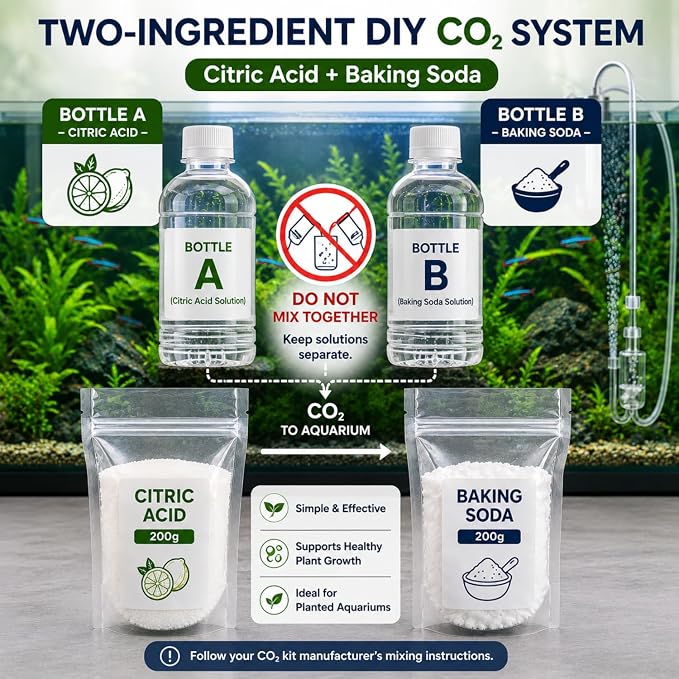 petzlifeworld  DIY Aquarium CO2 Essential Kit – Citric Acid 200g + Baking Soda 200g | CO2 Generator Ingredients for Planted Aquarium & Aquascaping | 400g Combo Pack