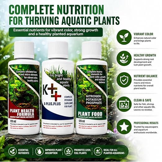 Petzlifeworld Aquatic Remedies (Pack of 3) Aquarium Plant Health Formula 120Ml & Plant Food 120Ml & K-Plus Plus 100Ml - Liquid