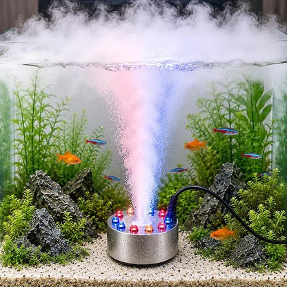 Petzlifeworld MM-20 Mist Maker Fogger 20W with 12 LED Lights & Power Adapter – Stainless Steel Waterproof Pond Fogger for Aquarium, Fountain, Terrarium, Rockery, Garden Pond & Indoor Home Decor