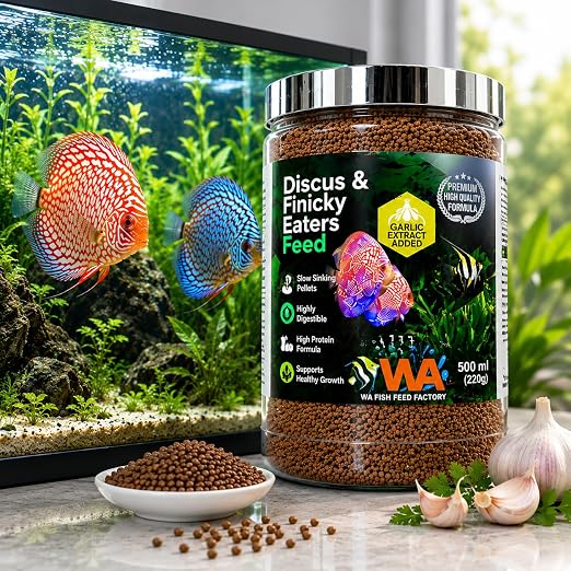 Petzlifeworld Wa Discus&Finicky Eaters Fish Food,500Ml(220G)|Garlic Extract Added|Slow Sinking Pellets