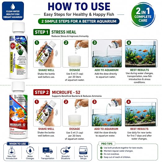 Petzlifeworld Aquatic Remedies (Pack of 2) Stress Heal-100ml & MIcrolife S2-100ml Aquarium Water Condiitoner