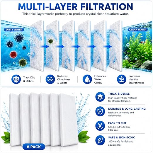 petzlifeworld NEMO 6-in-1 Biochemical Filter Cotton White Sponge | Premium Aquarium Filter Wool Media | Washable Filter Pad for Top, Sump, Internal & Canister Filters | Freshwater & Saltwater Tanks