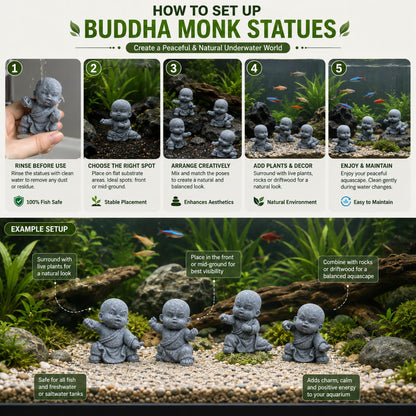 Petzlifeworld   4 Pcs Mini Monk Figures – Retro Resin Buddhist Statues | Cute Stone-Look Monk Decor for Aquarium, Home, Office, Garden, Desk, Shelf & Zen Decoration