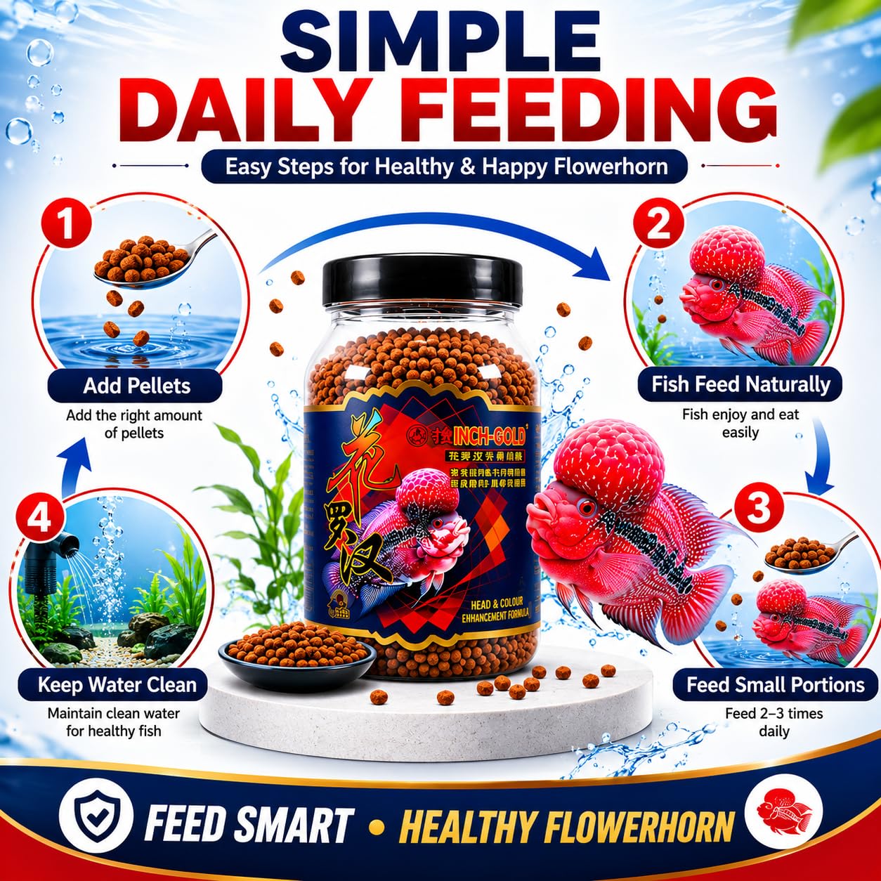 Petzlifeworld Inch Gold Flower Horn Fish Food for Head and Colour Enhancement (180 G)