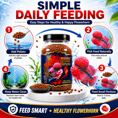Petzlifeworld Inch Gold Flower Horn Fish Food for Head and Colour Enhancement (180 G)