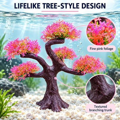 Petzlfieworld Pink Aquarium Plant Ornament (Multiple Branch) Lifelike Artificial Tree Decor for Fish Tank Aquascaping | 25 × 25 × 8.5 cm