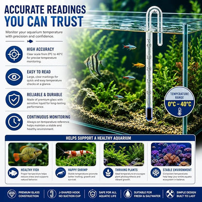 Petzlifeworld Aquarium Fish Tank Hanging Thermometer No Sucker Needed | Accurate Reading