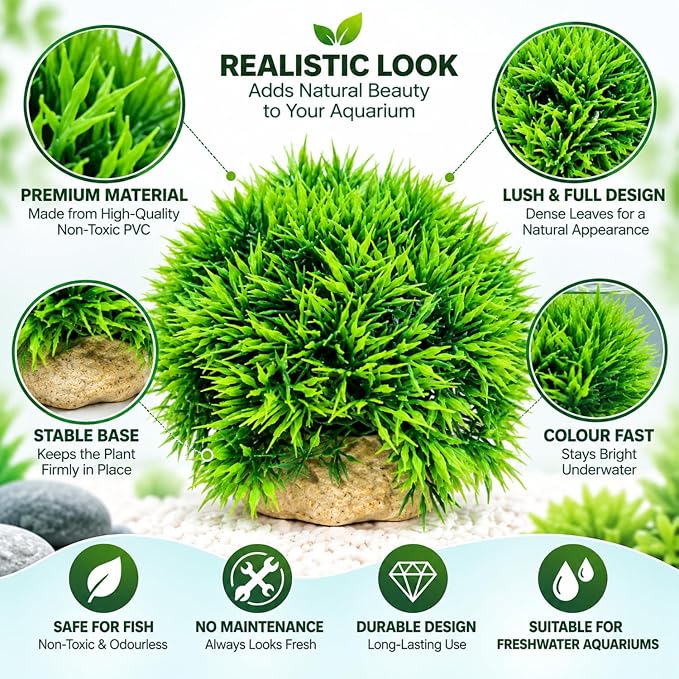 Petzlifeworld Artificial Aquarium Grass Plant with Stone Base | Green Fish Tank Decoration