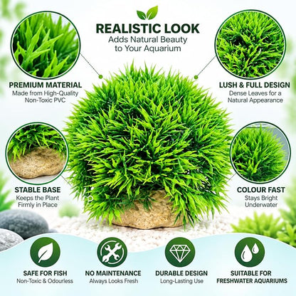 Petzlifeworld Artificial Aquarium Grass Plant with Stone Base | Green Fish Tank Decoration