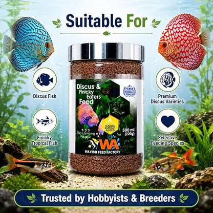 Petzlifeworld Wa Discus&Finicky Eaters Fish Food,500Ml(220G)|Garlic Extract Added|Slow Sinking Pellets