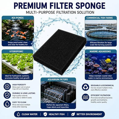 Petzlifeworld  Premium Aquarium Filter Black Sponge (50 x 50 x 4 cm) | High Porosity Bio Filter Foam Sheet | Cut-to-Size Reusable Filtration for Aquariums, Koi Ponds, Hydroponics, Aquaculture & Fish Farms