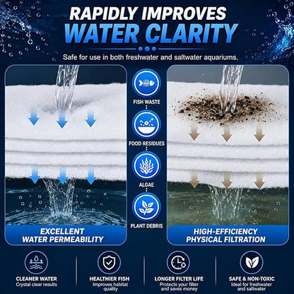 petzlifeworld NEMO 6-in-1 Biochemical Filter Cotton White Sponge | Premium Aquarium Filter Wool Media | Washable Filter Pad for Top, Sump, Internal & Canister Filters | Freshwater & Saltwater Tanks