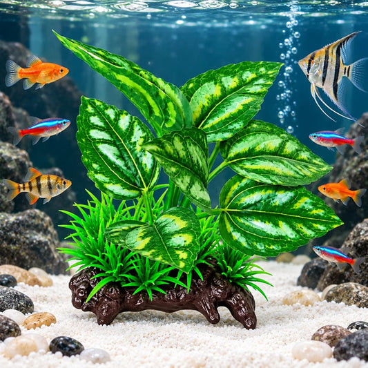 petzlifeworld Artificial Aquarium Plant Decoration with Realistic Green Leaves & Grass Base | Natural-Looking Fish Tank Aquascape Ornament | Decorative Plant for Aquariums