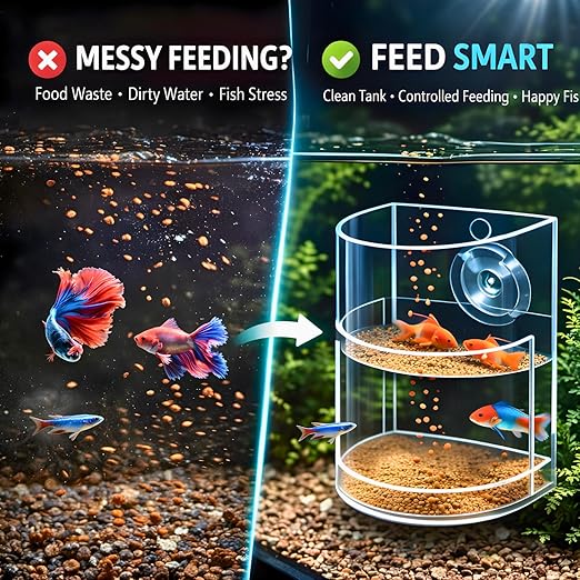 petzlifeworld  M65 Transparent Fish Feeding Chamber Aquarium Feeding Ring with Suction Cup | Prevents Food Waste & Keeps Tank Clean | Ideal for Betta, Guppy & Community Fish Tanks
