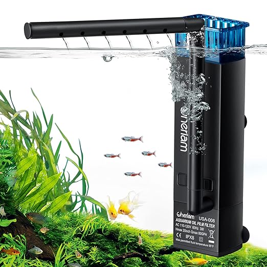 CHERLAM Aquarium Surface Skimmer, 3W Fish Tank Surface Skimmer For Planted Aquarium