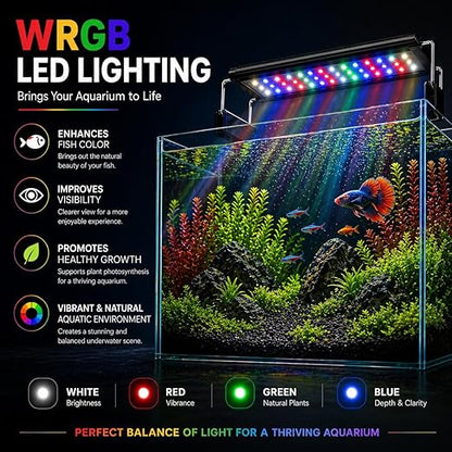 petzlifeworld Aquarium LED Light | Ultra Slim 1cm Design | Extendable Brackets | Waterproof Light for Freshwater & Saltwater | Energy Efficient Full Spectrum Lighting